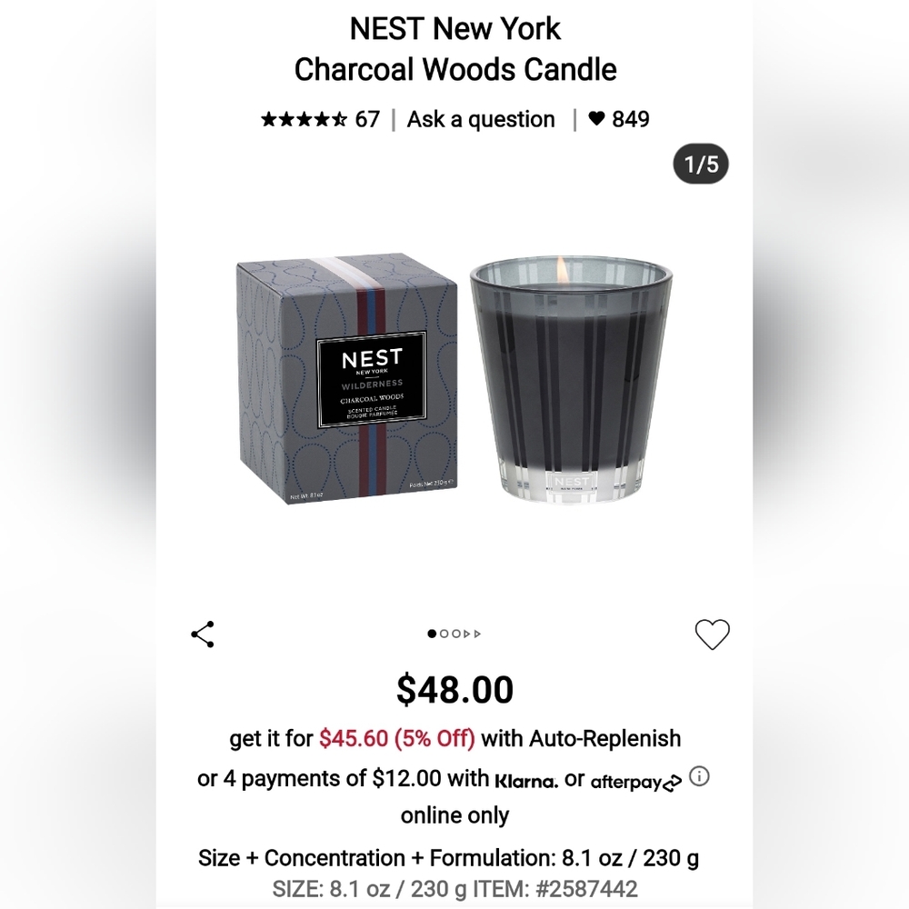 Nest Charcoal Woods 8.1oz candle, NIB - Picture 6 of 6